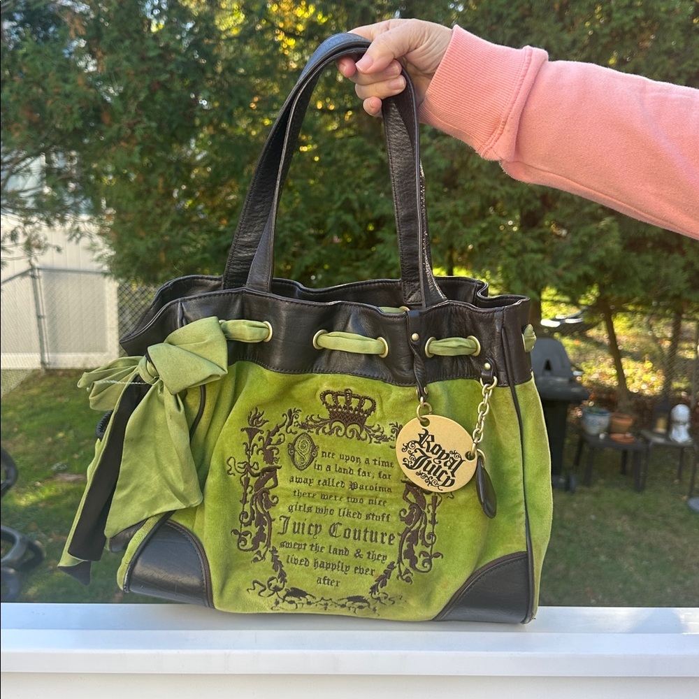Vintage Daydreamer Y2K VelourJuicy Couture Green and Black Tote